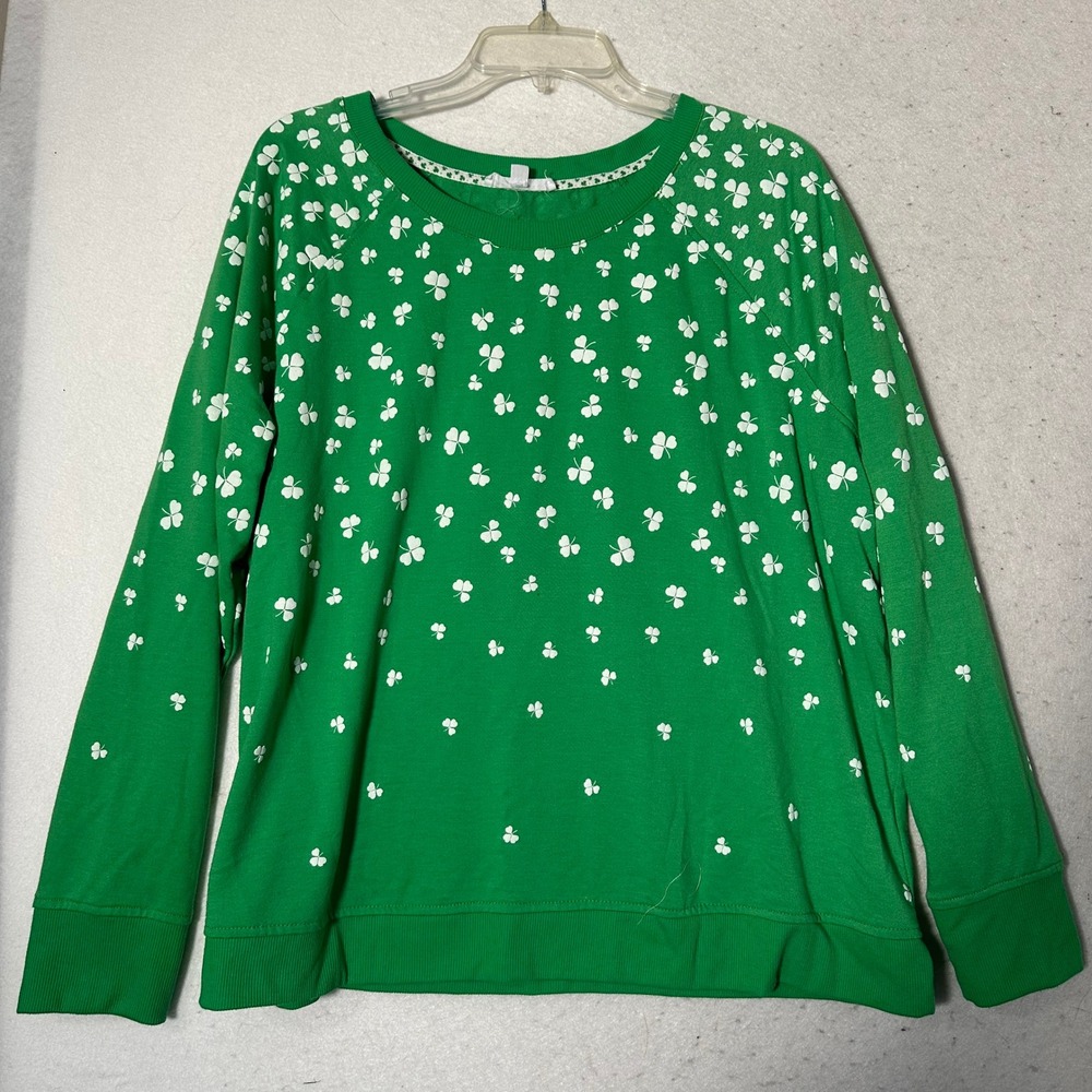 Jane + Delancey Green Shamrock Sweatshirt XL St Patricks Day Raglan Pullover